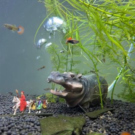 Flitsvuur Fish Tank Bubbler Decorations Aquarium Ornament Kit with Air Stone Pump - Hippo Aquarium Decor (9.8ft Tube)