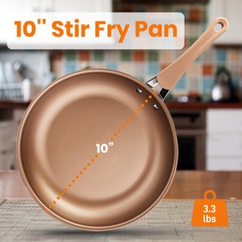 NutriChef 10'' Durable Medium Fry Pan-Non-Stick High-Qualified Cookware, Induction PTFE/PFOA/PFOS-Free Heat Resistant Lacquer Kitchen Ware, Compatible with Models: NCCW14S & NCCW20S, One Size, Brown