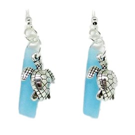 Sea Glass with Turtle Dangle Earrings - Valentines Day Gifts for Women - Blue Drop Earrings (blue)