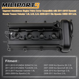 MILIPARTS G4FC Upgread Aluminimun Engine Valve Cover Compatible with Hyundai Kia Avante Solaris Verna Elantra Veloster HB20 i20 i30 ix20 Ceed Cerato Forte KX3 Rio K2 Soul Venga 1.6L L4 2006-2020