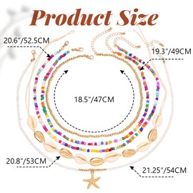 Handcess Boho-Perlen-Halskette, goldfarben, Muschel-Choker-Halsketten, Seestern-Anhänger, Halskette für Damen, Einheitsgröße, Muschel, Perlen, Seestern, Kein Edelstein