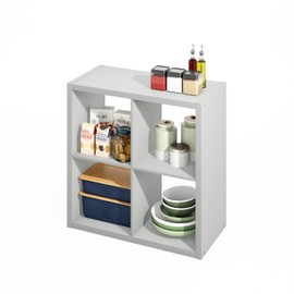Furinno Hermite 4-Cube Open Shelves Kitchen Storage, Kitchen Island, Bakers Rack, Buffet Sideboard, Light Grey