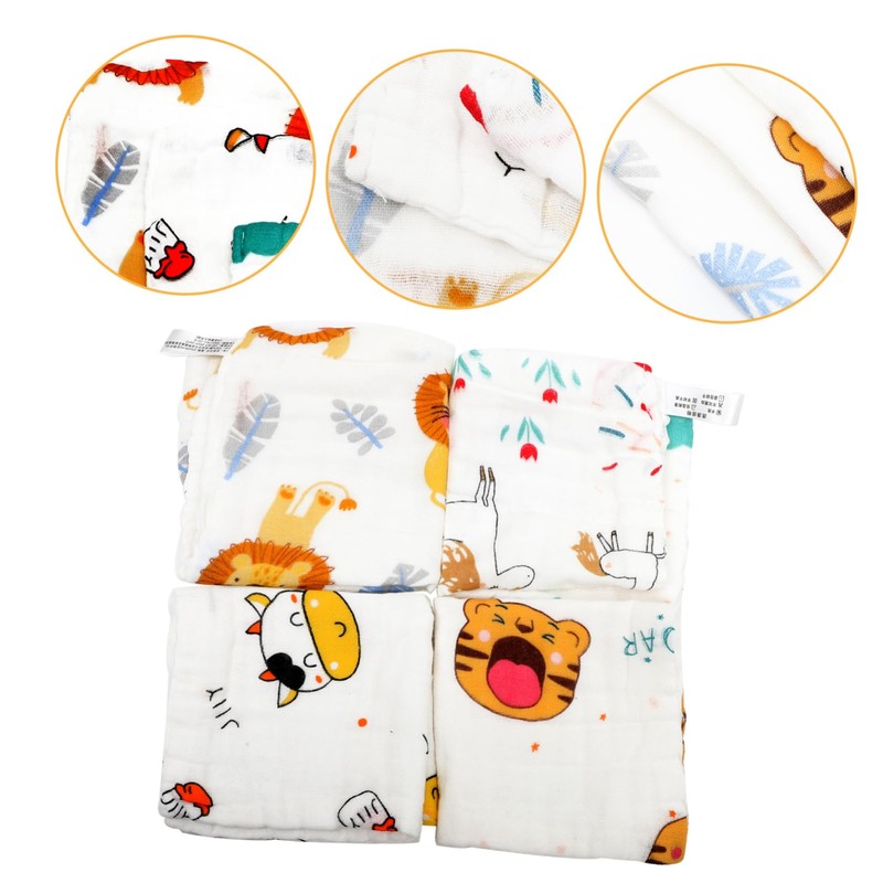 Baluue 4pcs Cotton Washcloths Soft Saliva Towels for Absorbent Face