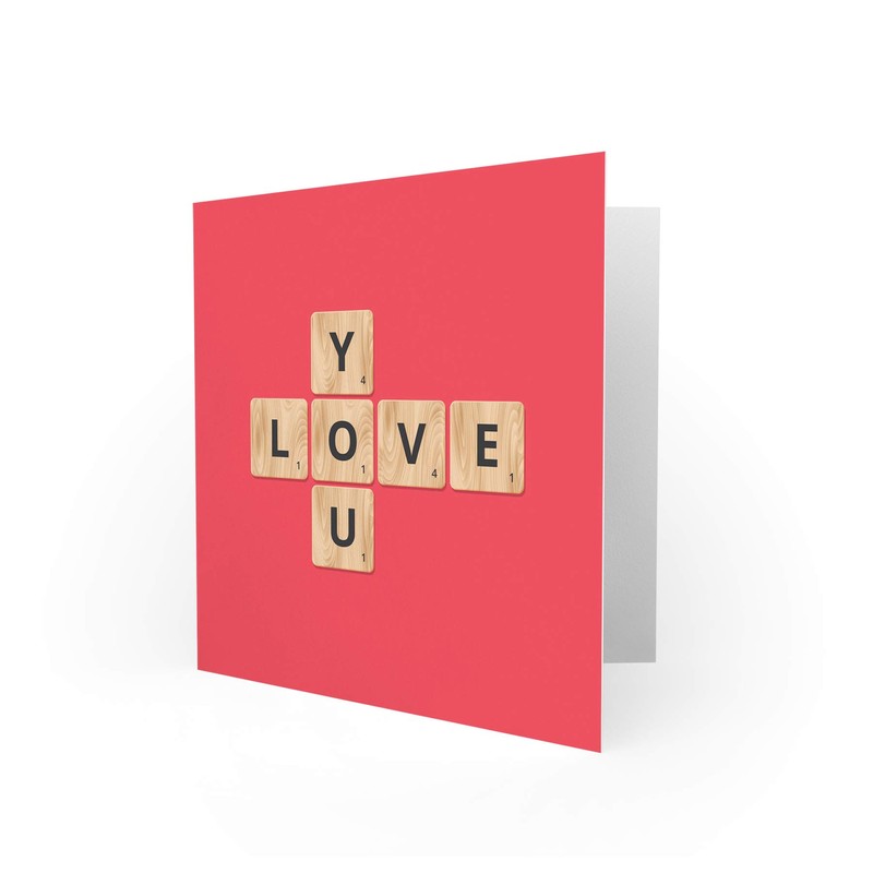 Wee Blue Coo Love You Scrabble Pattern - Valentines/Anniversary Card