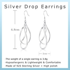 Cangall Silver Post Drop Earrings for Women, 925 Sterling Silver Dangle Earrings, Hypoallergenic Silver Earrings Dangling, Trendy Infinity Lightweight Teardrop Silver Drop Earrings for Christmas