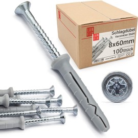 Lun Fix Impact Dowels 8.0 x 60 mm Nail Dowels Pack of 100 - Dowel Screw - Frame Dowel - Quick Installation Dowel - Impact Screw - Countersunk Head