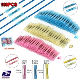 100PCS Waterproof Heat Shrink Butt Wire Splice Connectors Seal Crimp Terminals