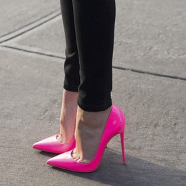 Zhabtuc Women's Court Shoes Elegant Pointed Toe High Heel Sexy Slip On Stiletto Heel Pumps Party Prom Wedding Heeled Court Stiletto Heels Shoes 12CM Neon Pink Size 5