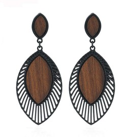 KaFu Statement Earrings Wooden Earrings for Women - Big Round Circle Geometric Wood Drop Dangle Hook Earrings Fashion Cute (KaFu02)