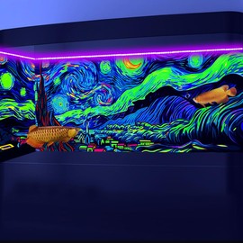 Dtekoj 30X18IN Blacklight Vincent Van Gogh Black Light Aquarium Background, UV Fish Tank Background Art Star Oil Painting Terrarium Background with 10 EVA Double-Sided Tape
