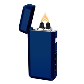 TIKIUKI Electric Lighter Rechargeable Lighter Big Flame Arc Lighter Type-C Plasma Lighter Windproof Lighter Candle Lighter with LED Battery Indicator for Camping, Adventure (Blue)