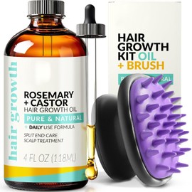 Bofuoos Organic Rosemary & Castor Hair Growth Oil + Scalp Massager Set – Premium Hair Strengthening Oil for Boosting Hair Health, Thickness, and Natural Growth – 4.0 oz