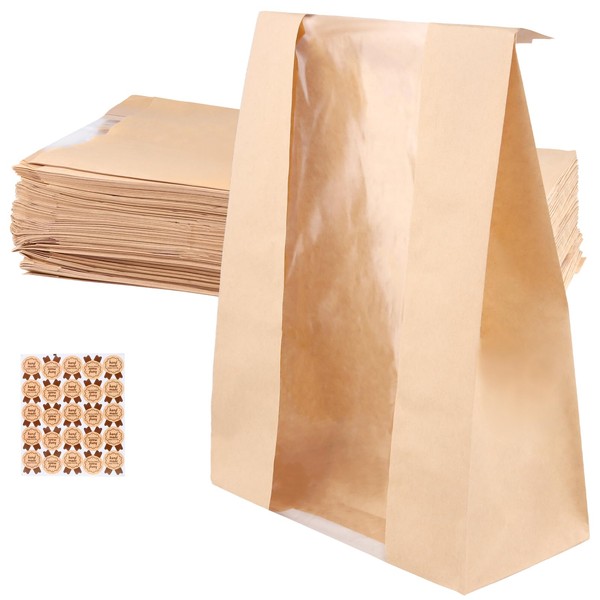 TAICHEUT 150PCS 13.7x8.2x3.5 Inch Pale Brown Kraft Paper Bread Bags,