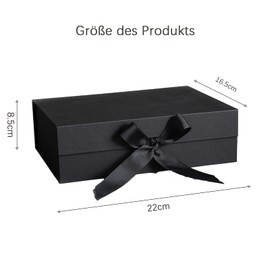 Gift Box with Lid, Square Gift Box with Foldable with Bow, Magnetic Gift Packaging for Wedding, Birthday, Valentine's Day, Anniversary (Pink, Black, Red) (Black, 22 x 16.5 x 8.5)