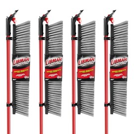 Libman Commercial 879 Rough Surface Push Broom, 64" Length, 24" Width, Black/Red/Grey (Pack of 4)