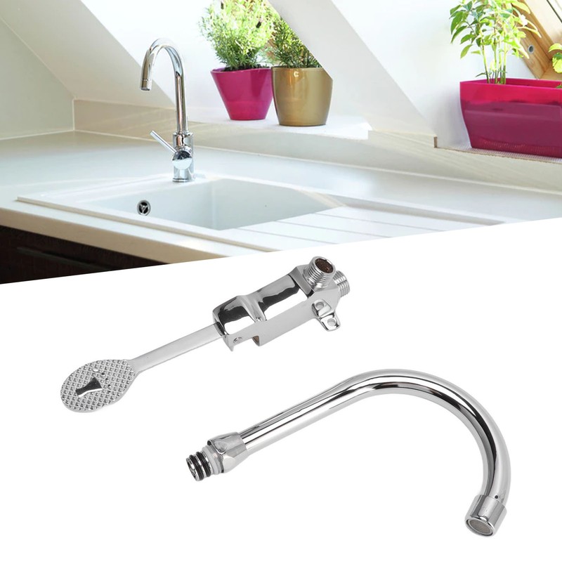 Foot Pedal Faucet Set Stainless Steel Hands Free Silver Touchless
