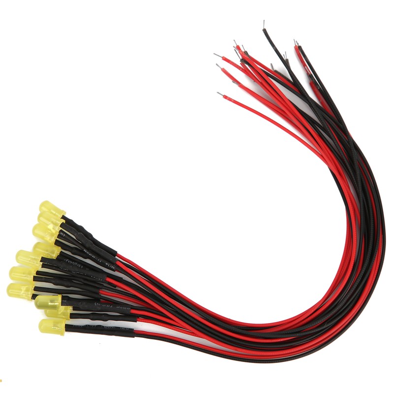 100pcs 12V Clear 5mm Prewired Light Emitting Diodes with 20cm