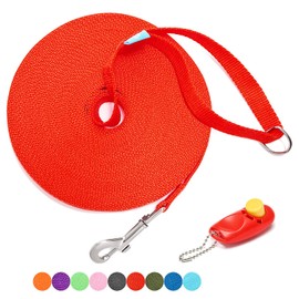 BAAPET 15/20/30/50/100 ft Long Dog Training Leash with Clickers for Small, Medium and Large Dogs or Cats (15 Feet, Red)