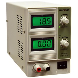 Tekpower TP1803D Lab Grade Variable Linear DC Power Supply, 0-18V @ 0-3A PC, with Alligator Cable and Power Cord,for Labs
