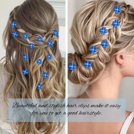 YISSION 40 Pcs Mini Dark Blue Flower Hair Clips with Rhinestone Cute Hair Pins Decorative Hair Clips Wedding Hair Barrettes Bridal Hair Accessories for Girls Women