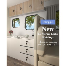 Trampgik RV Storage Locks, 7/8” Camper Compartment Storage Door Locks with Keys, for RV Camper Travel Trailer,Drawer Cabinet Toolcart Storage, 7/8 Inch 5 Locks with 10 Keyed Alike, Chrome