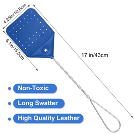 4 Pieces Leather Fly Swatter Long Handle Manual Swat Metal Handle Flyswatter Colorful Rustic Fly Swatter for Kitchen Home Indoor Outdoor, 4 Colors(Royal Blue, Black, Khaki, Dark Brown)