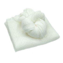 Honra 3Pcs Newborn Photography Mohair Backdrops Wraps Headbands Set Baby Beanbag Posing Props Stretch Jersey Knit Fabric Photoshoots (Backdrop with Wrap,White)