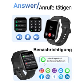 HUAKUA Smartwatch with Phone Function for Men and Women, 100+ Sports Modes, Fitness Watch with Heart Rate Monitor, SpO2 Measurement, Sleep Monitor, Messages for Android iOS