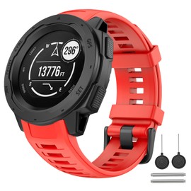 OVERSTEP for Garmin Instinct Band, Soft Silicone Replacement Watch Strap Compatible with Garmin Instinct 2, Solar, Tactical, Crossover - Flame Red
