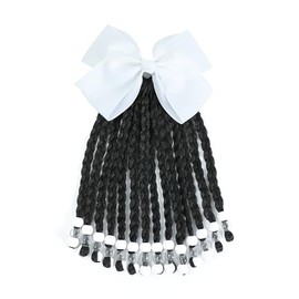 2packs Kids Ponytail With Beads Braids Hair Extension Detachable Synthetic Curly Hairpieces With Bows Protective Easy Hairstyle For Girls Toddlers (White, Box-6inch)