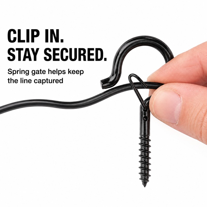 20-Pack Black Q-Hanger Screw Hooks with Safety Buckles, 2.2-Inch, 40