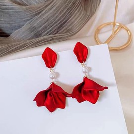 TOFBS Women's Elegant Drop Statement Tassel Earrings Rose Petals Earrings Dangle Flowers Earrings Jewellery Accessories, Acrylic, No Gemstone