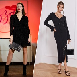 MGBPEI Women Satin Evening Handbag Wedding Prom Clutch Purse Formal Cocktail Party Clutches Shoulder Bag with 2 Bag Chains(Black)