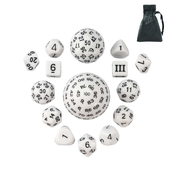 Poludie 15 Pieces Complete Polyhedral DND Dice Set D3-D100 Spherical