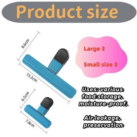Jindizi 6pcs Large Chip, Food Bag Sealing Clips, Plastic Heavy Duty Air Tight Seal Grip for Coffee Potato and Food Bags. (Assorted Colors)