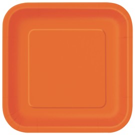Unique 32240EU Eco-Friendly Square Paper Plates-18 cm-Orange Colour-16 Count (Pack of 1), Pack of 16
