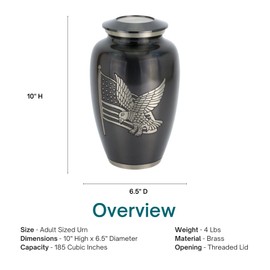 American Pride Cremation Urn for Ashes, Brass, Gray Urn, Adult Sized Cremation Urn, 10 Inches High