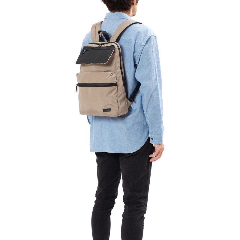 Mustache BNB-4442 Men's Women's A4 Storage Backpack, Matte Polyester, beige