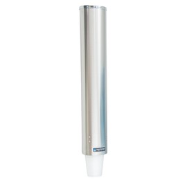 San Jamar Large Pull-Type Cup Dispenser Fits 12 - 24 Oz Cups with Flip Caps for Restaurants, Dining Halls, and Fast Food, Stainless Steel, 23.5 Inches, Silver, (Case of 6)