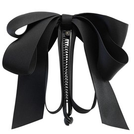 Black Satin Ribbon Bow Hair Claw Clip, Sweet Bowknot Banana Hairpin, Vertical Ponytail Holder Barrette for Women and Girls