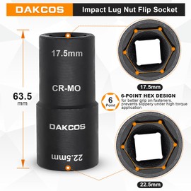 DAKCOS 17.5 x 22.5 mm Impact Wrench Nuts, Double Head Wheel Nut Socket, Lug Nut Socket for Wheel Nut Ford, CR-MO, 1/2 Inch Drive for Special Alloy Wheels Wheel Change