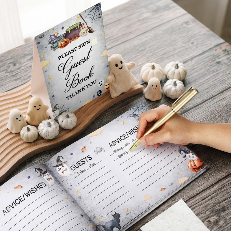 27 Pcs Halloween Baby Shower Guest Book with Sonogram Page