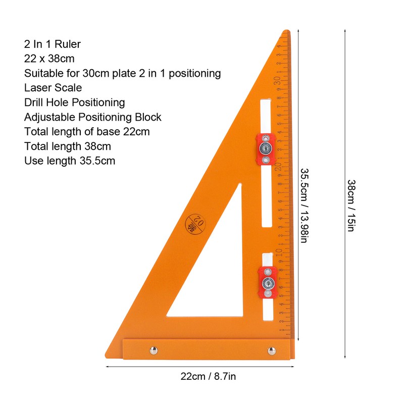 Rafter Square 2 in 1 High Accuracy 220x380mm Mechanical Angle