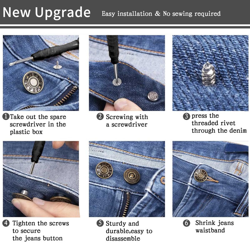 17MM Jean Buttons for Loose Jeans, No Sew Jean Buttons