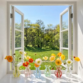 6-Piece 4.5" Ruffled Ribbon Small Vases for Flowers Hand-Blown Glass Vases