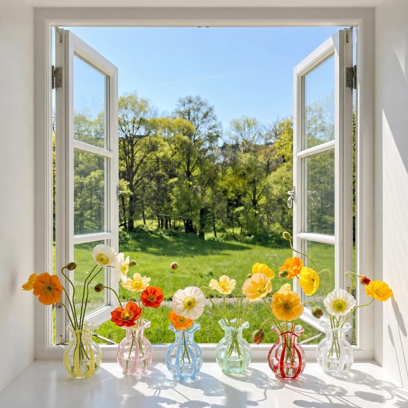 6-Piece 4.5" Ruffled Ribbon Small Vases for Flowers Hand-Blown Glass