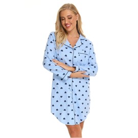 Misscoo Women's Cotton Nightshirt, Long Sleeve Button-Down Nightdress, Flannel Nightdress (L03) - 03, size: xl
