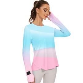 Blingfit Women's Workout Tops Long Sleeve Running Hiking Athletic Gym Shirts Lightweight UPF50+ UV Rash Guard Sun Protection, Plb1, X-Large