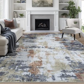 9x12 Area Rugs for Living Room Rug Washable: Abstract Large Rug for Dining Room Bedroom Carpet Non Slip 9 by 12 Indoor Modern Nursery Home Office Yellow Brown