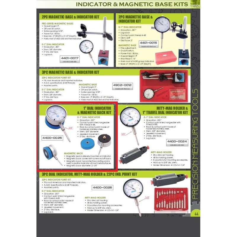 HHIP 4400-0025 1" Dial Indicator and Magnetic Back Set